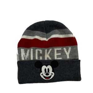 Disney Unisex Ribbed Knit Hat / Beanie  Mickey Mouse, Gray, Red, White